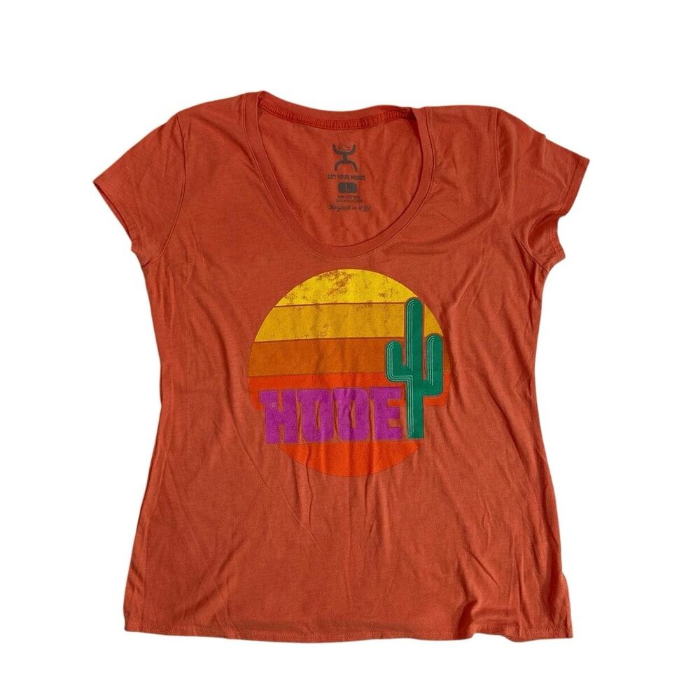 Tee Hooey Womens Large Orange Cactus Sunset Scoop Neck